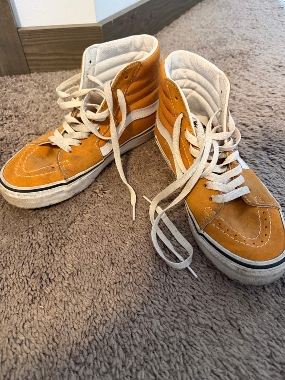 Vans Women’s High-Top Sneakers in Mustard Yellow with White Stripe